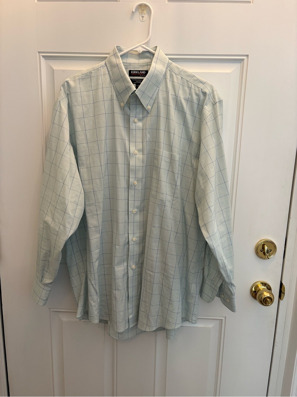 Kirkland Signature Light Blue Windowpane Button-Down Dress Shirt
